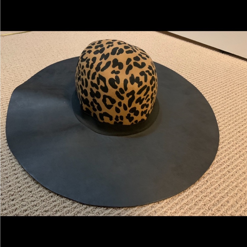 BCBGMaxAzria Leopard Print and Black Wide Brim Hat